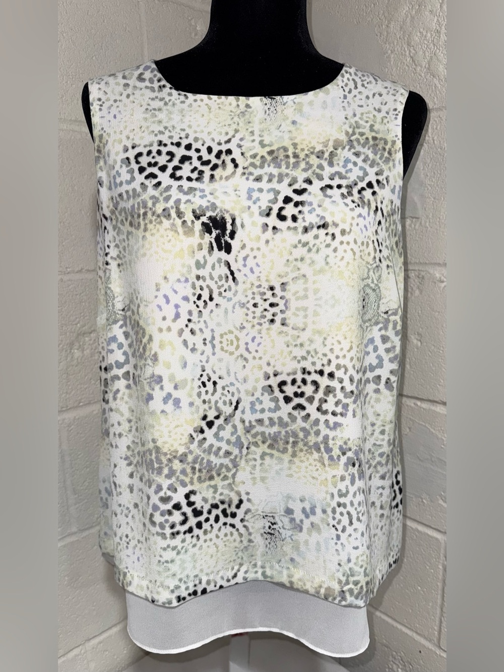 Rose & Olive Multi Color Green Grey Animal Print Layered Blouse- Size Large